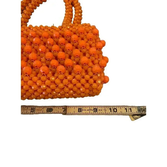 Vintage 1960s Orange Beaded Handbag Purse Made in Italy - Picture 5 of 7